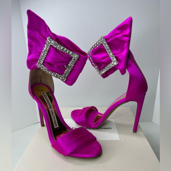 Alexandre Vauthier Yasmin Satin Buckle Fuschia Sandal Heel size 38.5 / 8.5 - Picture 3 of 11